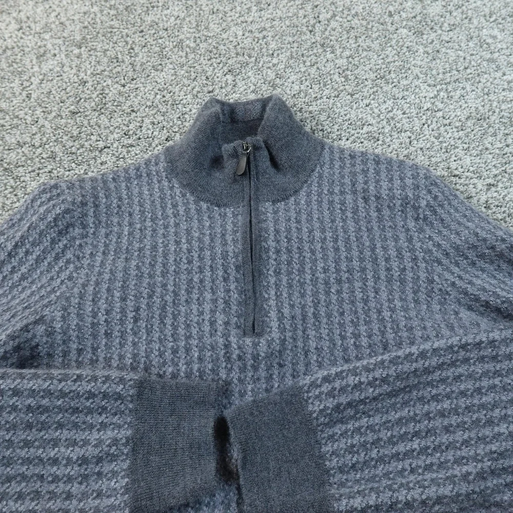 Jos‎ A Bank Sweater Mens L Gray Merino Wool Waffle Knit Thermal 1/4 Zip Pullover